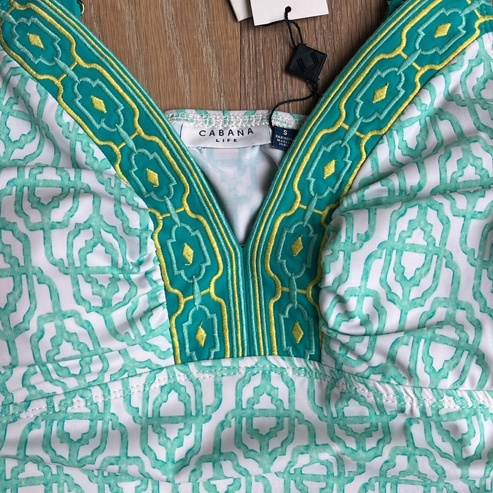 NWT. Cabana Life. Coastal Cottage Aqua Embroidered Tankini Swim Tank Top. UPF50+ - Picture 7 of 9